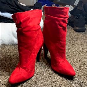 Red Felt High Heeled Boots